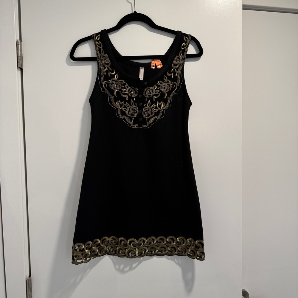 Black and Gold Embroidered Free People Top